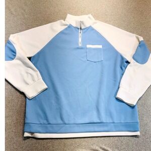 Ouku Quarter Zip Pullover Mens XL Blue White Colorblock Waffle Knit Preppy Coast
